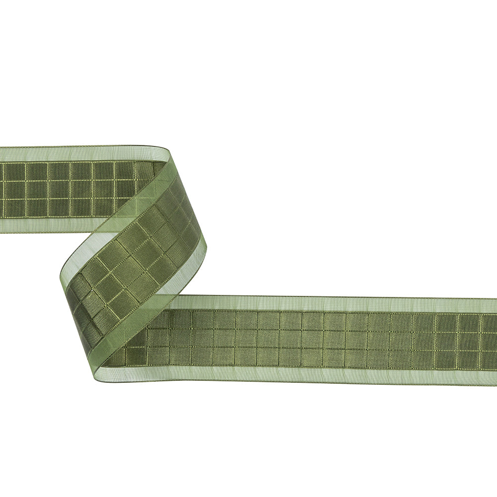 Moss Squares and Sheer Borders Ribbon - 36mm Moss Squares and Sheer Borders Ribbon - 36mm