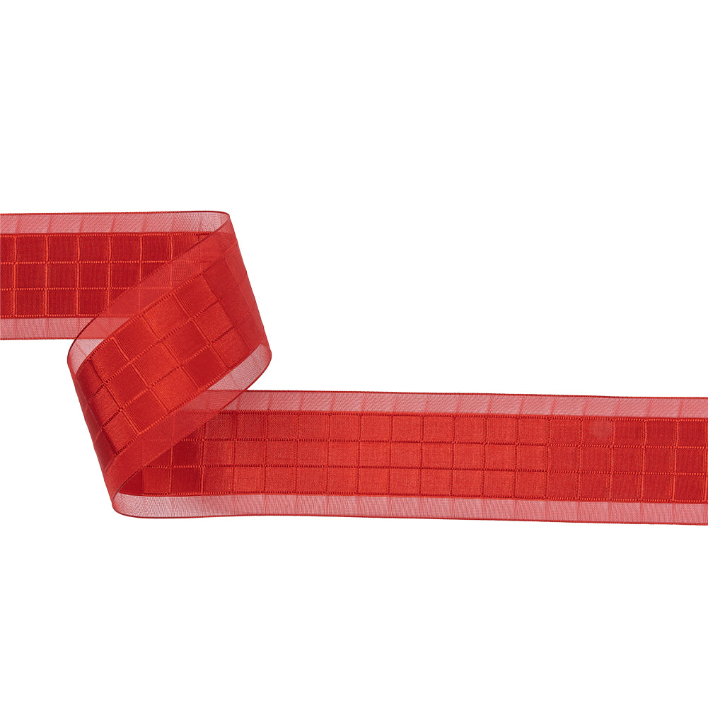 Red Squares and Sheer Borders Ribbon - 36mm Red Squares and Sheer Borders Ribbon - 36mm