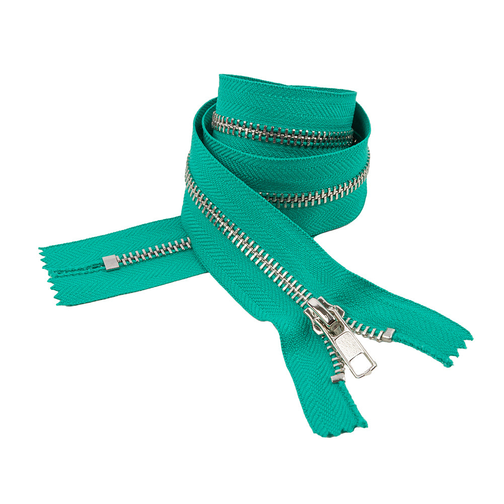 Teal and Silver T5 Closed End Metal Zipper - 36" Teal and Silver T5 Closed End Metal Zipper - 36"