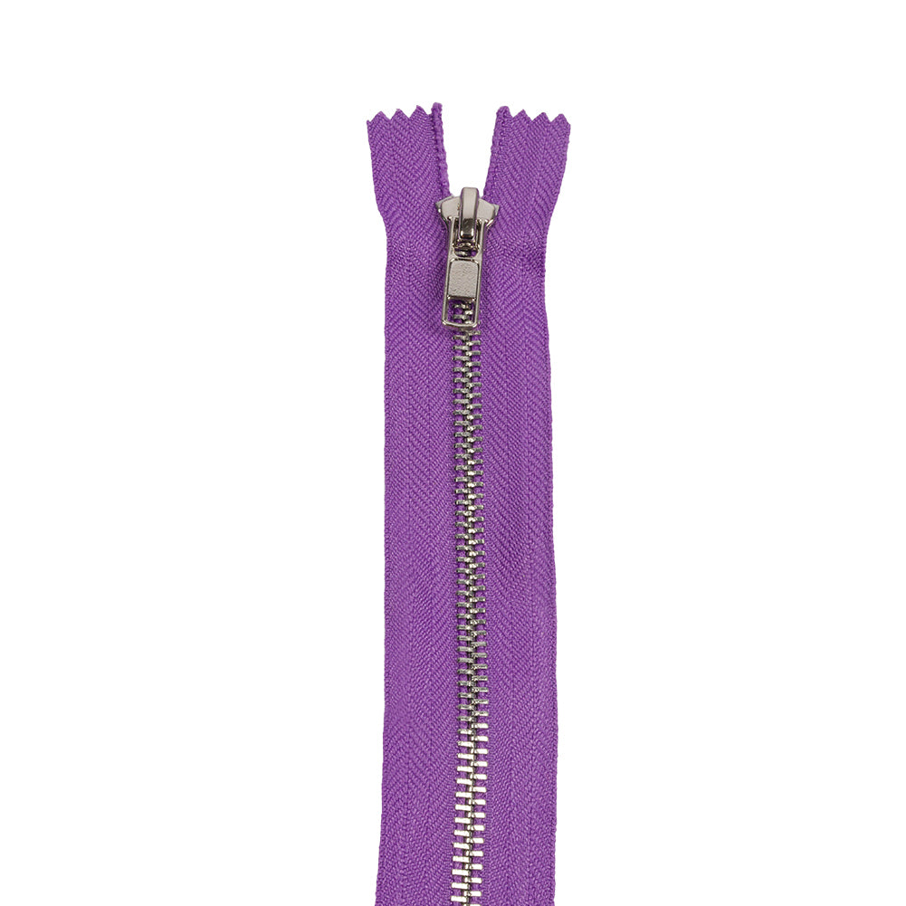 Purple and Silver T5 Closed End Metal Zipper - 36" Detail Purple and Silver T5 Closed End Metal Zipper - 36" Detail