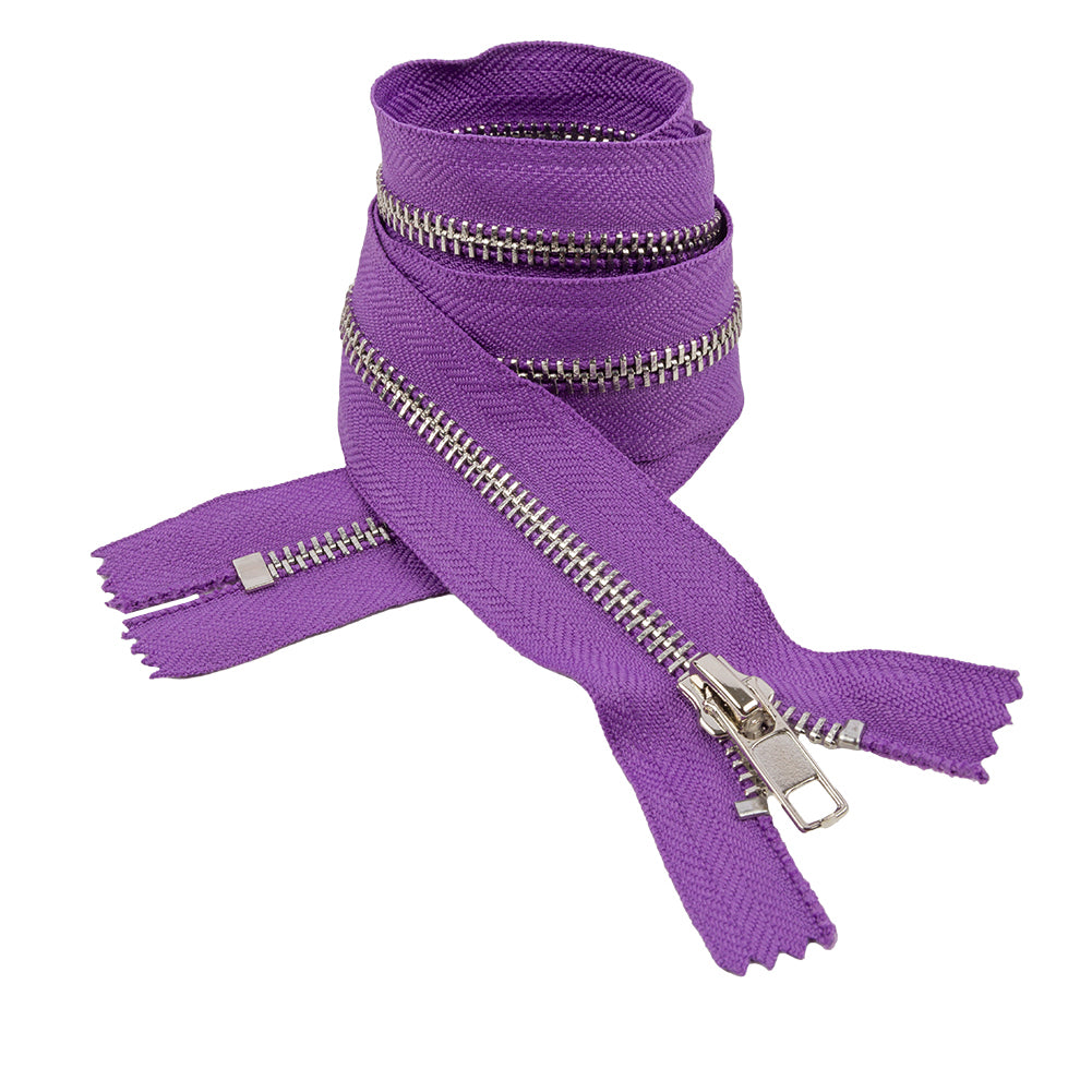 Purple and Silver T5 Closed End Metal Zipper - 36" Purple and Silver T5 Closed End Metal Zipper - 36"