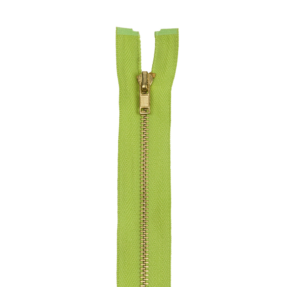Lime and Muted Gold T5 Open End Metal Zipper - 35.5" Detail Lime and Muted Gold T5 Open End Metal Zipper - 35.5" Detail