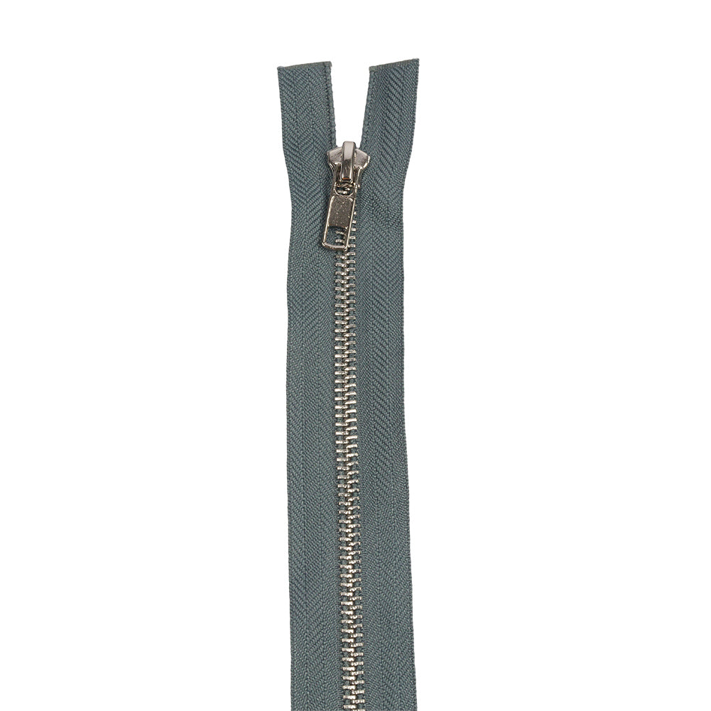 Steel Gray and Silver T5 Open End Metal Zipper with Two Pulls - 36" Detail Steel Gray and Silver T5 Open End Metal Zipper with Two Pulls - 36" Detail