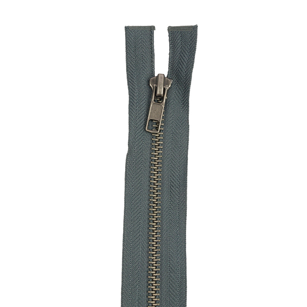 Steel Gray and Matte Gunmetal T5 Open End Metal Zipper with Two Pulls - 36" Detail Steel Gray and Matte Gunmetal T5 Open End Metal Zipper with Two Pulls - 36" Detail