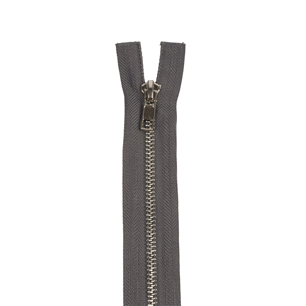Charcoal and Silver T5 Open End Metal Zipper with Two Pulls - 36" Detail
