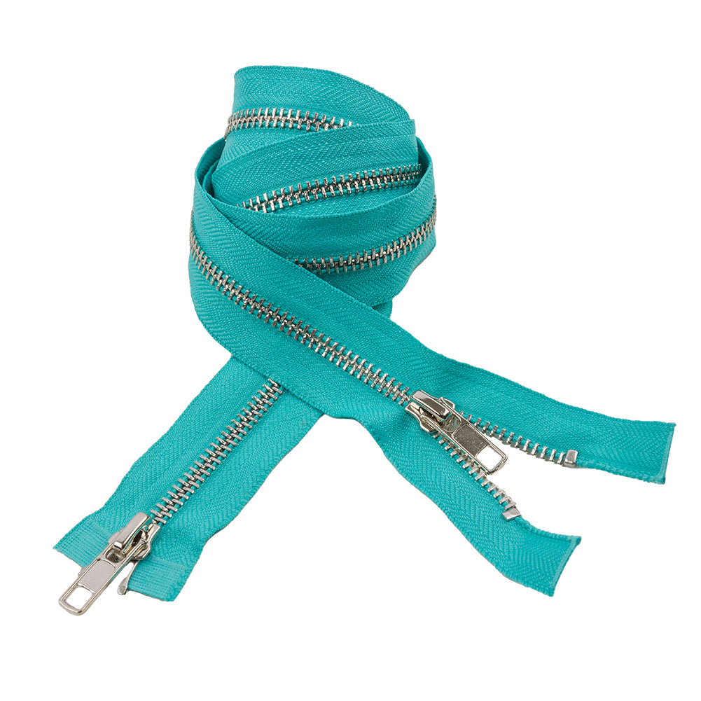 Turquoise and Silver T5 Open End Metal Zipper with Two Pulls - 36" Turquoise and Silver T5 Open End Metal Zipper with Two Pulls - 36"