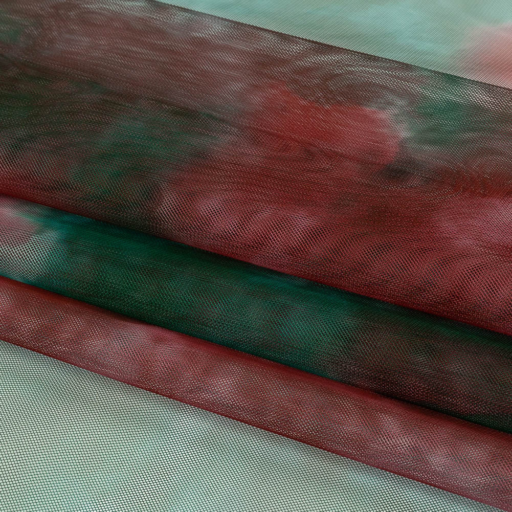 Red and Green Abstract Watercolor Printed Tulle - Folded Red and Green Abstract Watercolor Printed Tulle - Folded