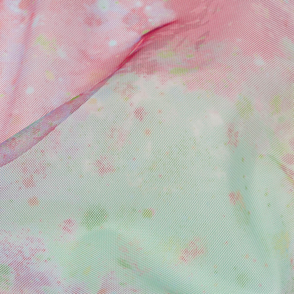 Pink, Green and Yellow Spots and Splatters Watercolor Printed Tulle - Detail Pink, Green and Yellow Spots and Splatters Watercolor Printed Tulle - Detail