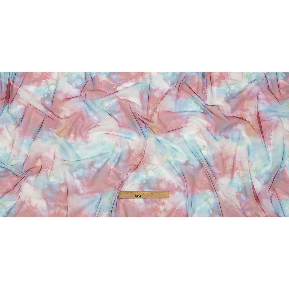 Rose Red and Blue Spotted Watercolor Printed Tulle - Full Rose Red and Blue Spotted Watercolor Printed Tulle - Full