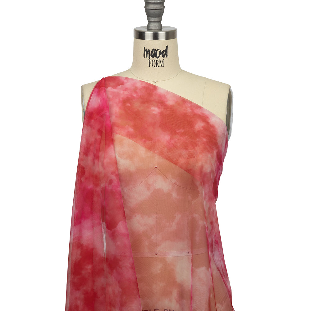 Pink and Red Abstract Watercolor Printed Tulle Pink and Red Abstract Watercolor Printed Tulle