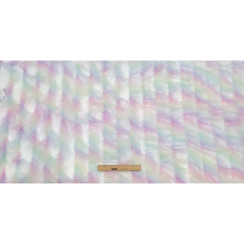 Pastel Rainbow Abstract Watercolor Printed Ruffled Tulle - Full Pastel Rainbow Abstract Watercolor Printed Ruffled Tulle - Full