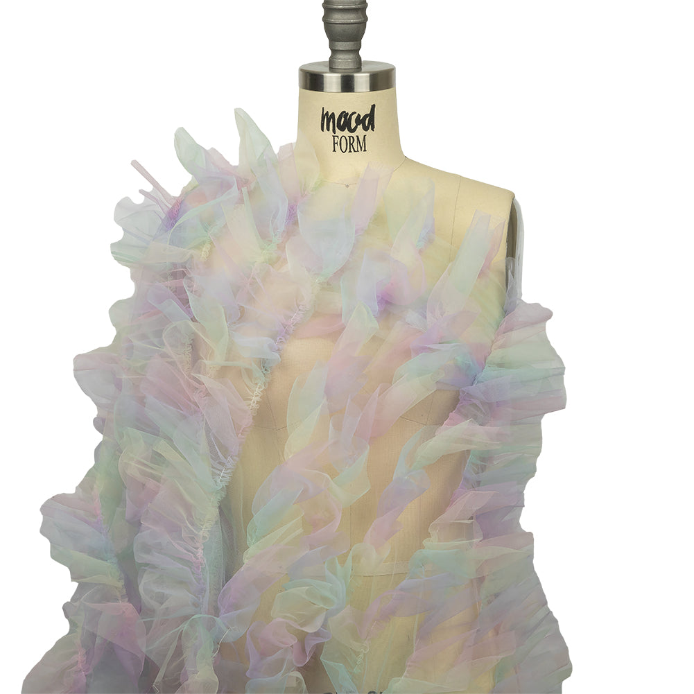 Pastel Rainbow Abstract Watercolor Printed Ruffled Tulle - Drape Pastel Rainbow Abstract Watercolor Printed Ruffled Tulle - Drape