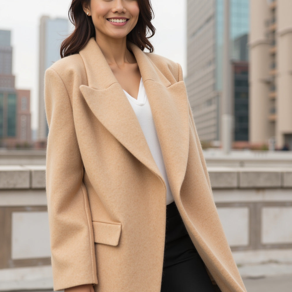 Wool and Cashmere Coating Made in Italy - Beige - Alberini Collection Wool and Cashmere Coating Made in Italy - Beige - Alberini Collection