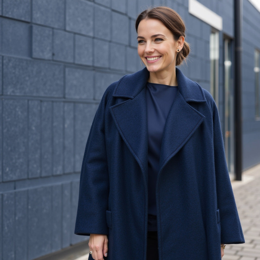 Wool and Cashmere Coating Made in Italy - Navy - Alberini Collection - Editorial Wool and Cashmere Coating Made in Italy - Navy - Alberini Collection - Editorial