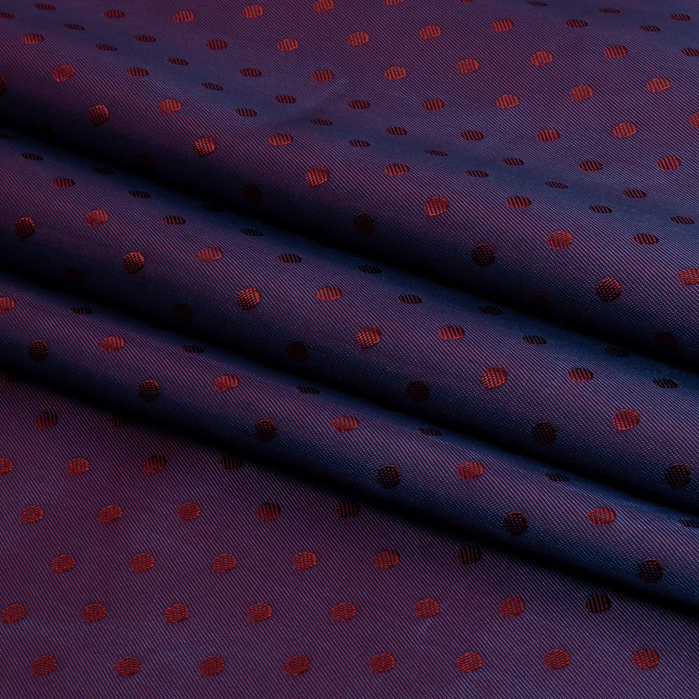 Wine and Blue Bi-Color Polkadots Jacquard Lining Folded Wine and Blue Bi-Color Polkadots Jacquard Lining Folded
