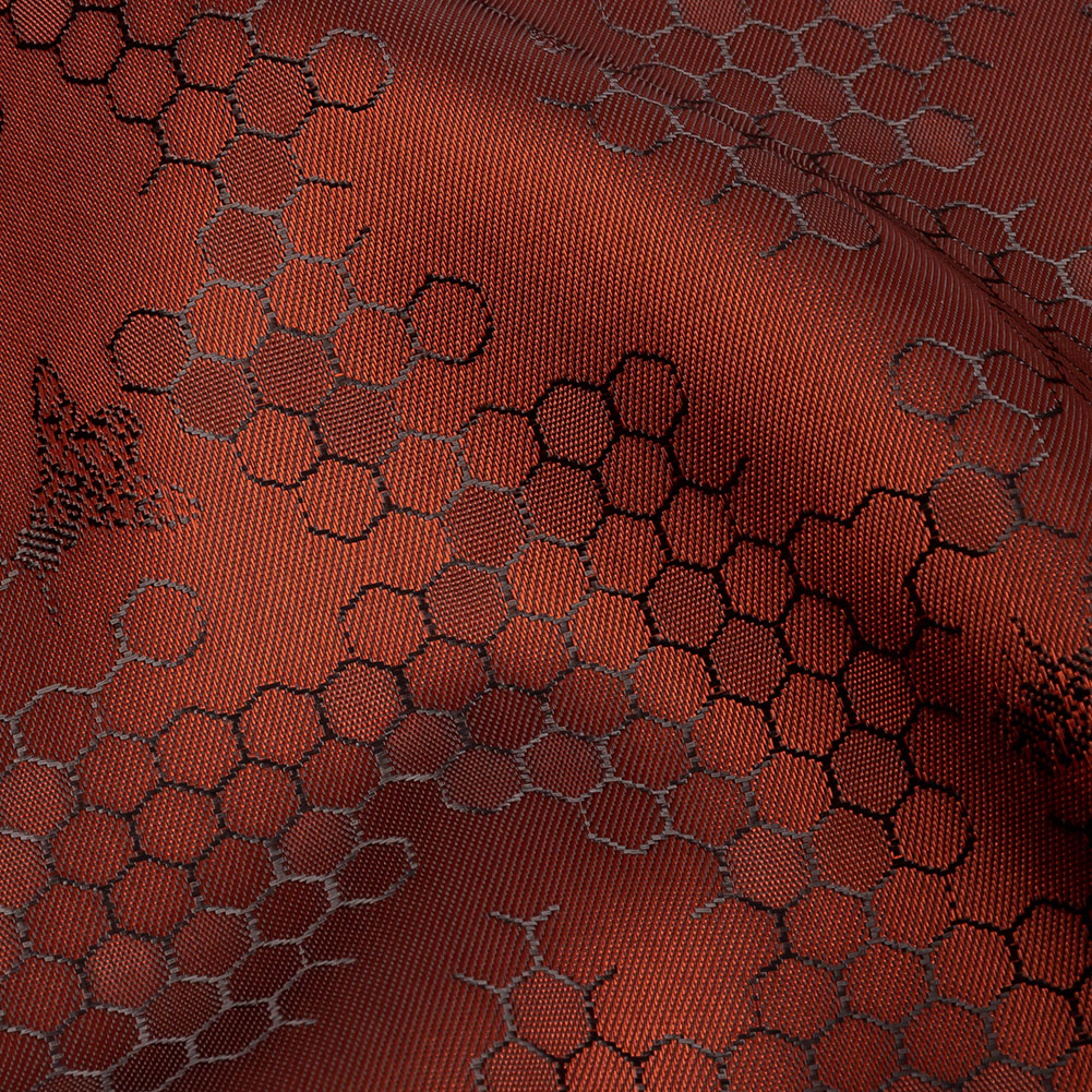 Burnt Orange Tonal Bee Hive Jacquard Lining Detail Burnt Orange Tonal Bee Hive Jacquard Lining Detail