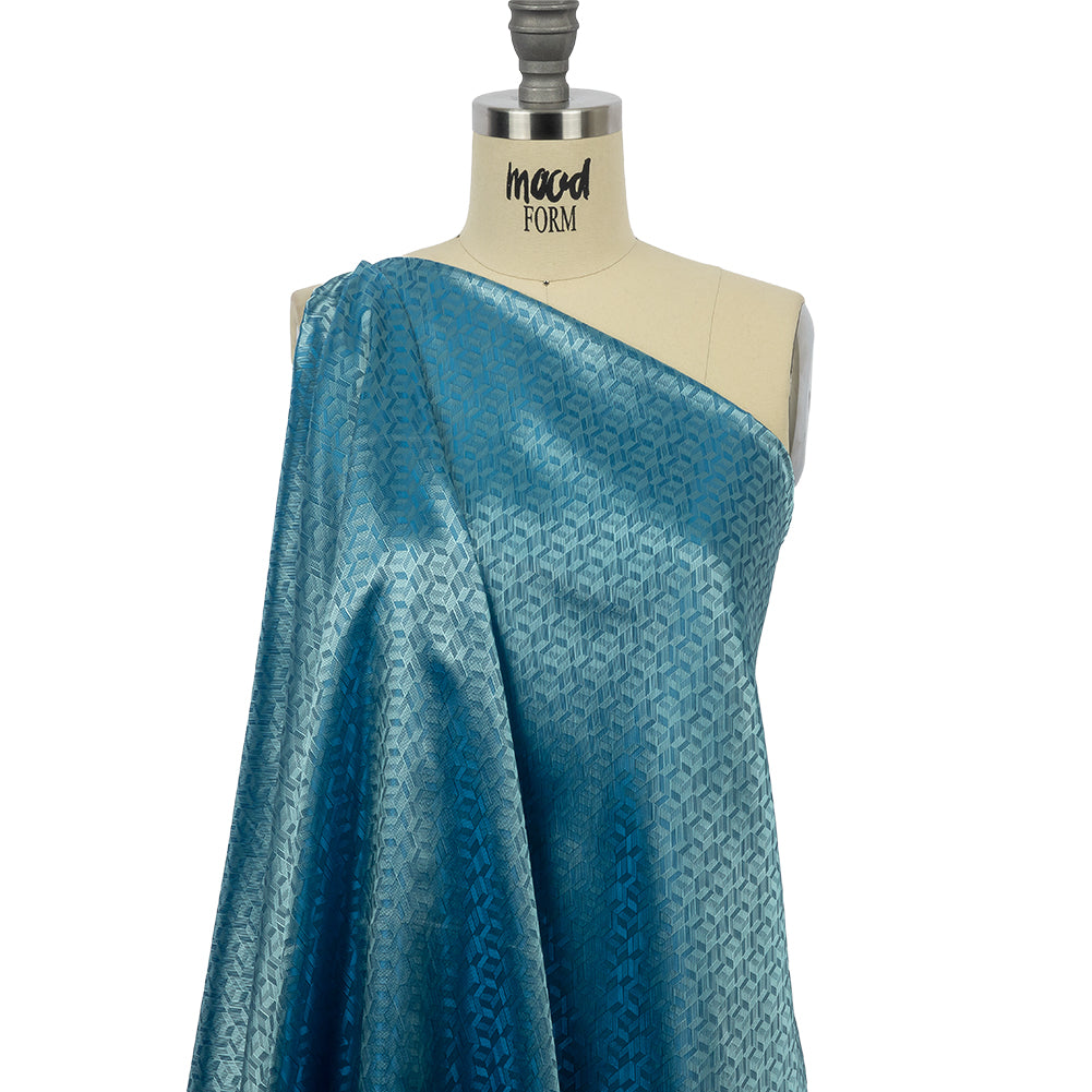 Geometric Jacquard Lining - Country Blue and Aqua Bi-Color Geometric Jacquard Lining - Country Blue and Aqua Bi-Color