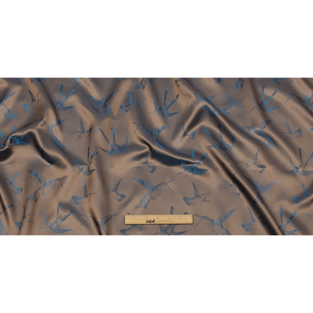 Hummingbirds Jacquard Lining - Blue and Beige Bi-Color Hummingbirds Jacquard Lining - Blue and Beige Bi-Color