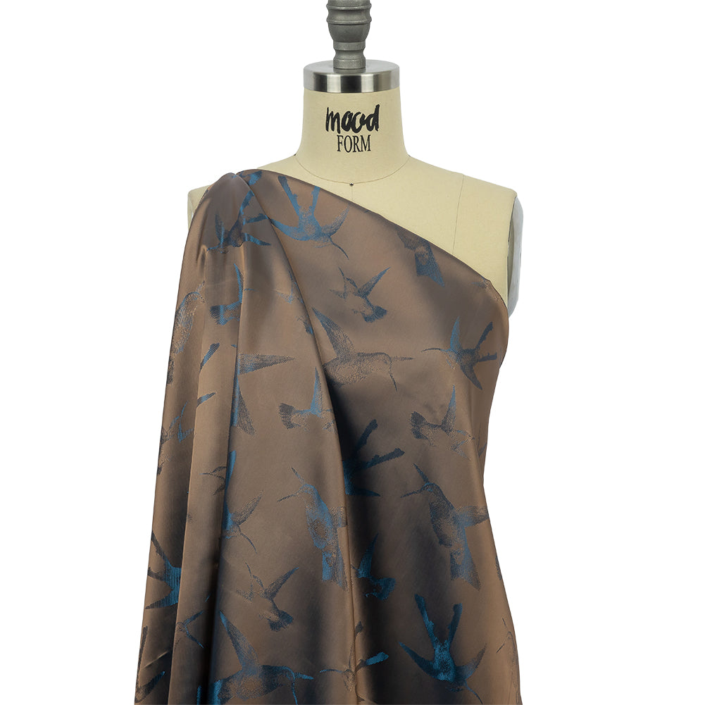 Hummingbirds Jacquard Lining - Blue and Beige Bi-Color Hummingbirds Jacquard Lining - Blue and Beige Bi-Color