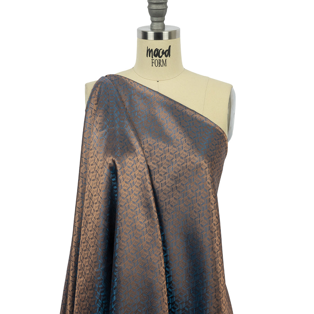 Geometric Jacquard Lining - Blue and Beige Bi-Color Geometric Jacquard Lining - Blue and Beige Bi-Color