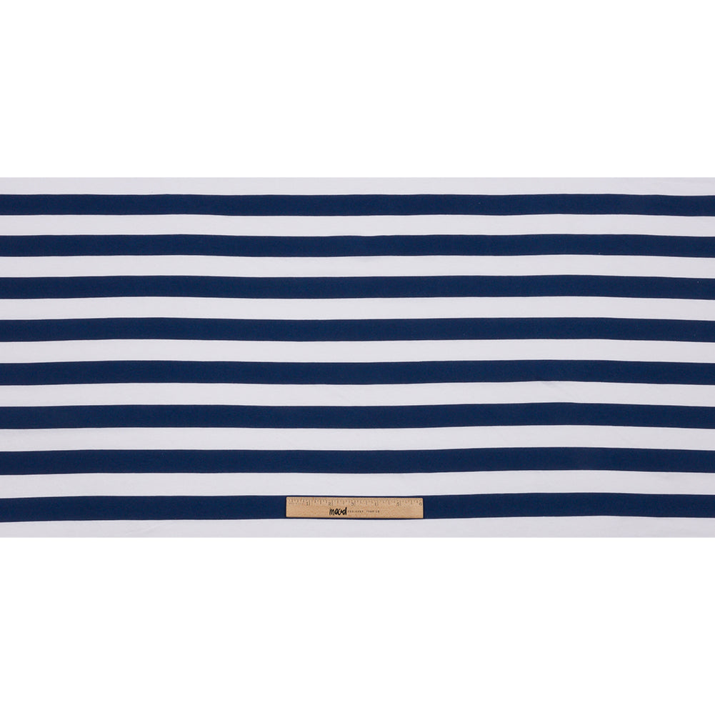 Navy and White Awning Stripes Cotton and Polyester Jersey Full Navy and White Awning Stripes Cotton and Polyester Jersey Full