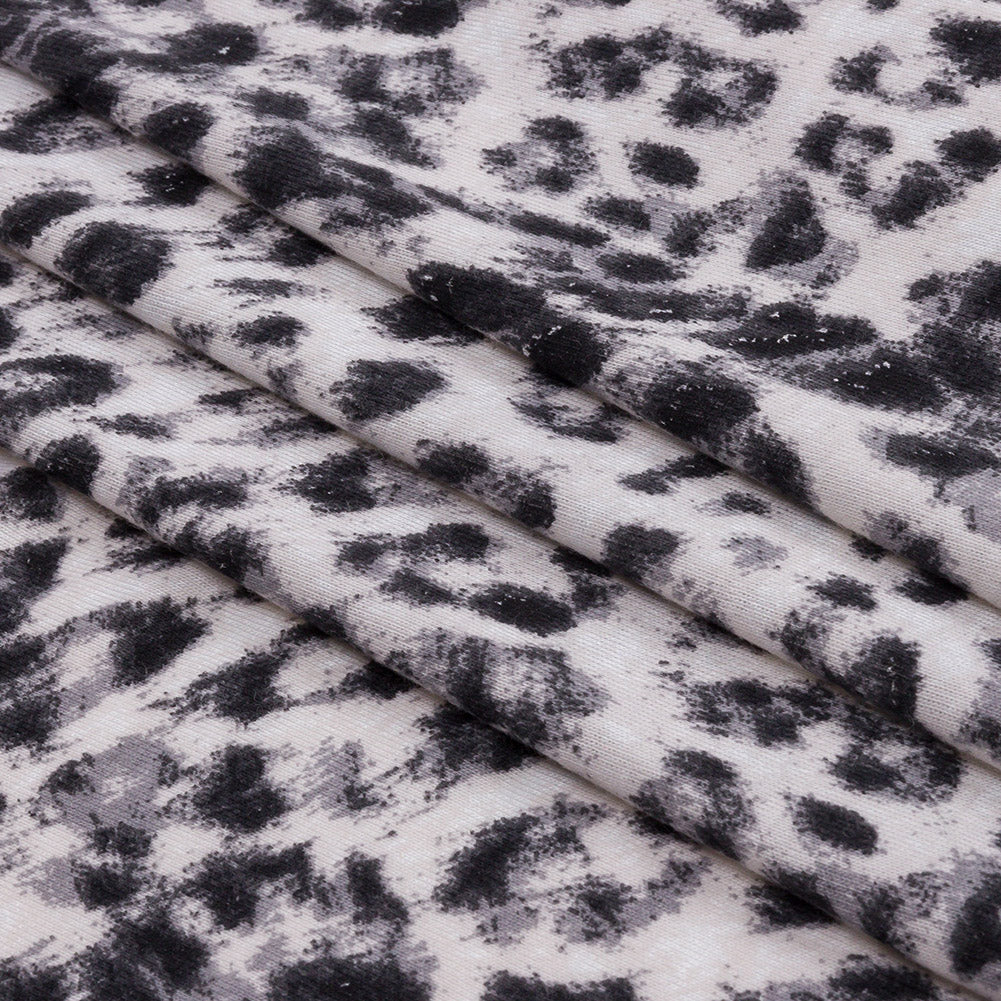 Ivory and Charcoal Wild Spots Stretch Rayon Jersey Folded Ivory and Charcoal Wild Spots Stretch Rayon Jersey Folded