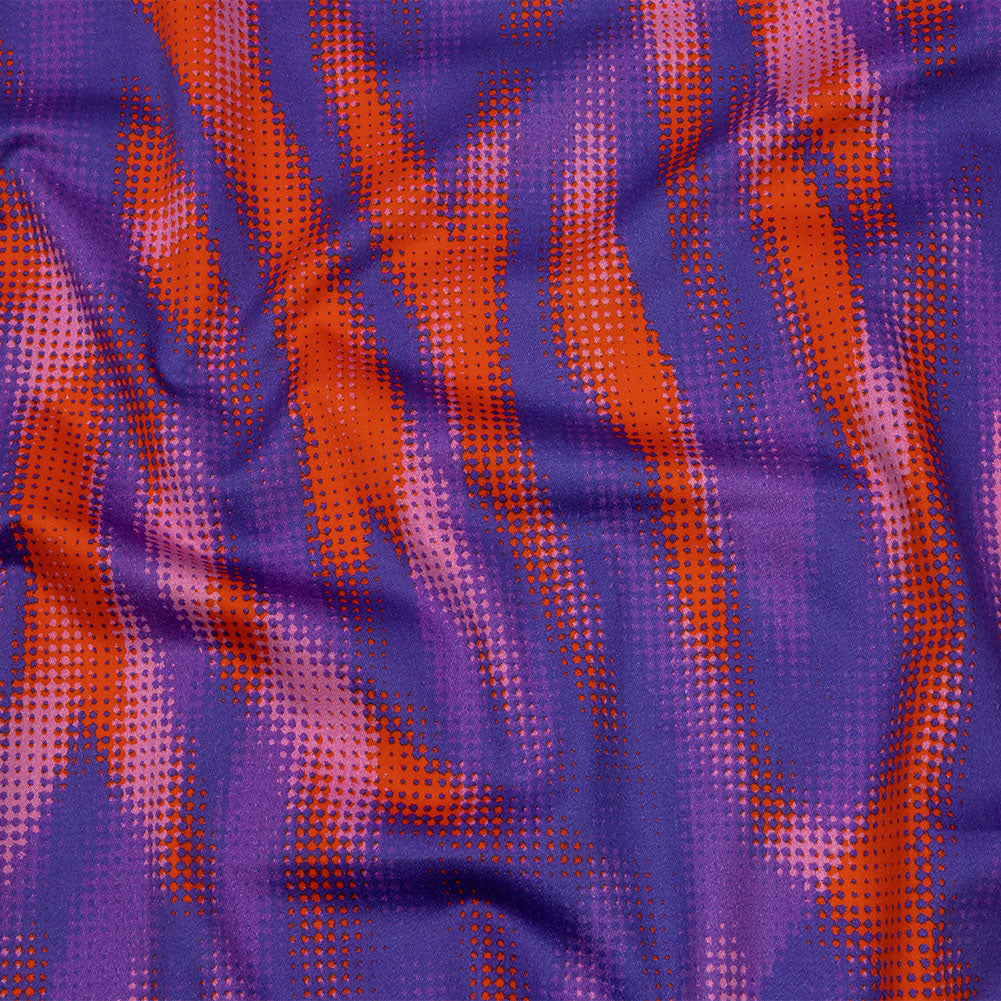 Stretch Cotton Sateen - Red and Purple Halftone Animal Stripes - Comic Glitch Print - Mood Exclusive Groove Collection Stretch Cotton Sateen - Red and Purple Halftone Animal Stripes - Comic Glitch Print - Mood Exclusive Groove Collection
