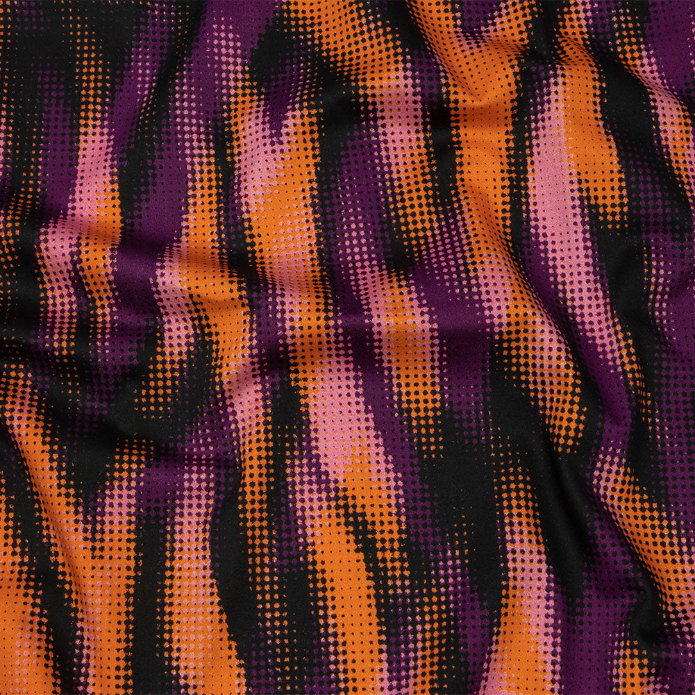 Stretch Cotton Sateen - Black and Orange Halftone Animal Stripes - Comic Glitch Print - Mood Exclusive Groove Collection Stretch Cotton Sateen - Black and Orange Halftone Animal Stripes - Comic Glitch Print - Mood Exclusive Groove Collection