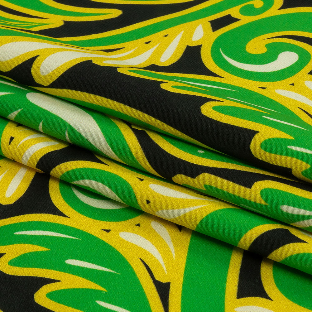 Stretch Cotton Sateen - Green Ornamental Paisleys - Vacation Vibrations Print - Mood Exclusive Groove Collection Stretch Cotton Sateen - Green Ornamental Paisleys - Vacation Vibrations Print - Mood Exclusive Groove Collection