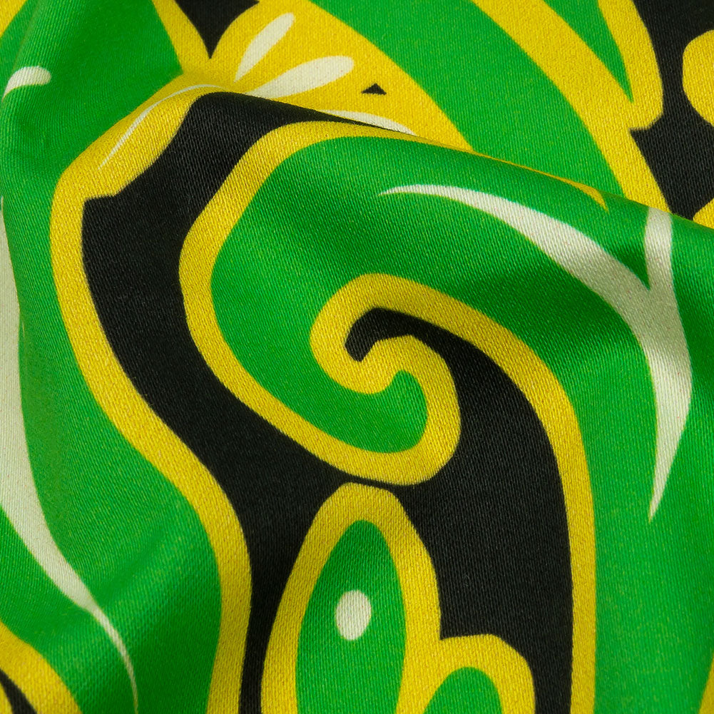 Stretch Cotton Sateen - Green Ornamental Paisleys - Vacation Vibrations Print - Mood Exclusive Groove Collection Stretch Cotton Sateen - Green Ornamental Paisleys - Vacation Vibrations Print - Mood Exclusive Groove Collection