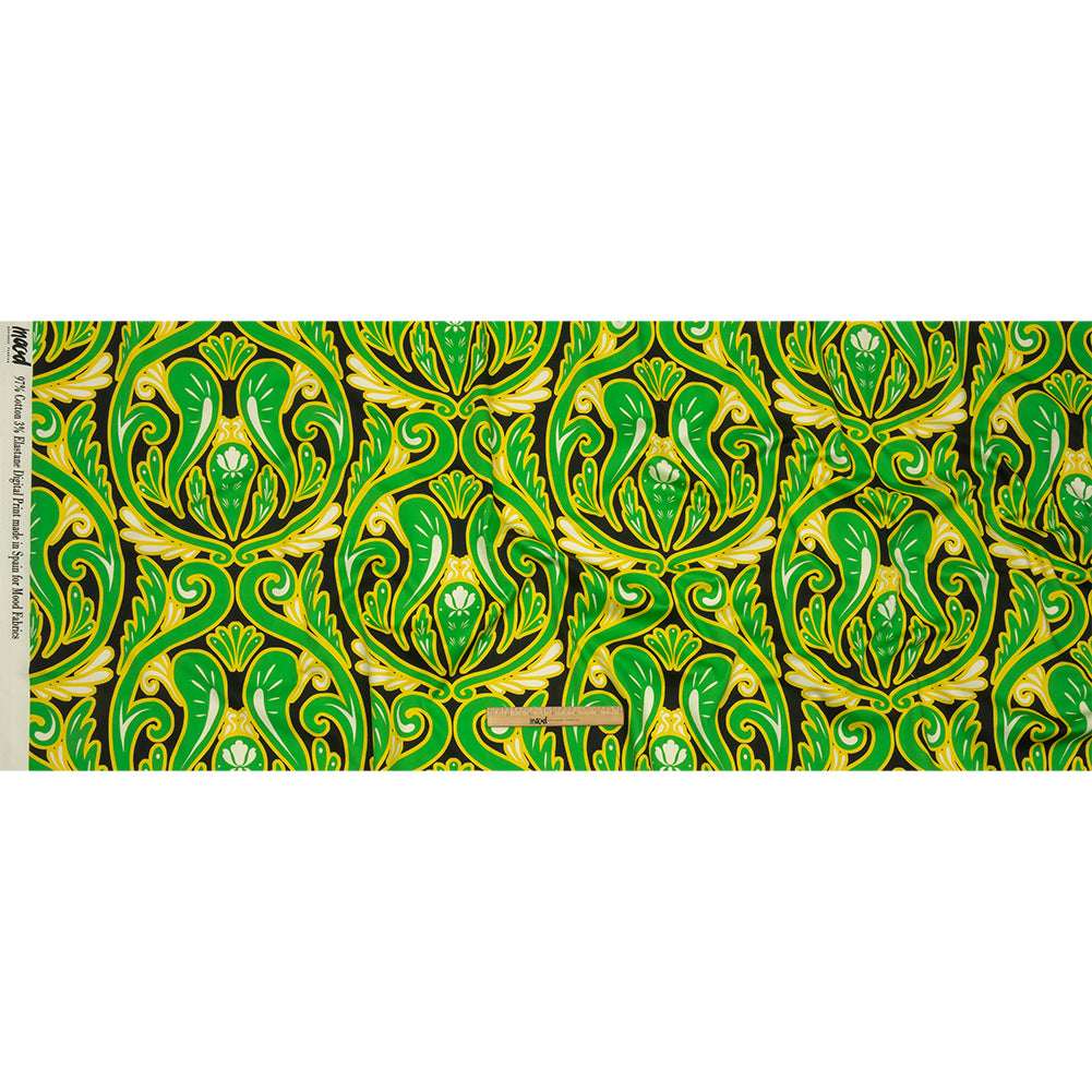 Stretch Cotton Sateen - Green Ornamental Paisleys - Vacation Vibrations Print - Mood Exclusive Groove Collection Stretch Cotton Sateen - Green Ornamental Paisleys - Vacation Vibrations Print - Mood Exclusive Groove Collection