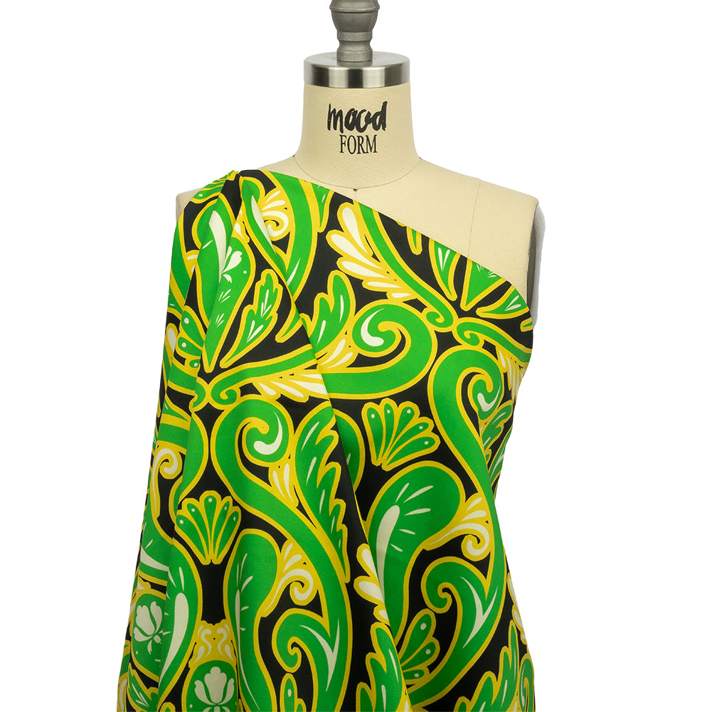 Stretch Cotton Sateen - Green Ornamental Paisleys - Vacation Vibrations Print - Mood Exclusive Groove Collection Stretch Cotton Sateen - Green Ornamental Paisleys - Vacation Vibrations Print - Mood Exclusive Groove Collection