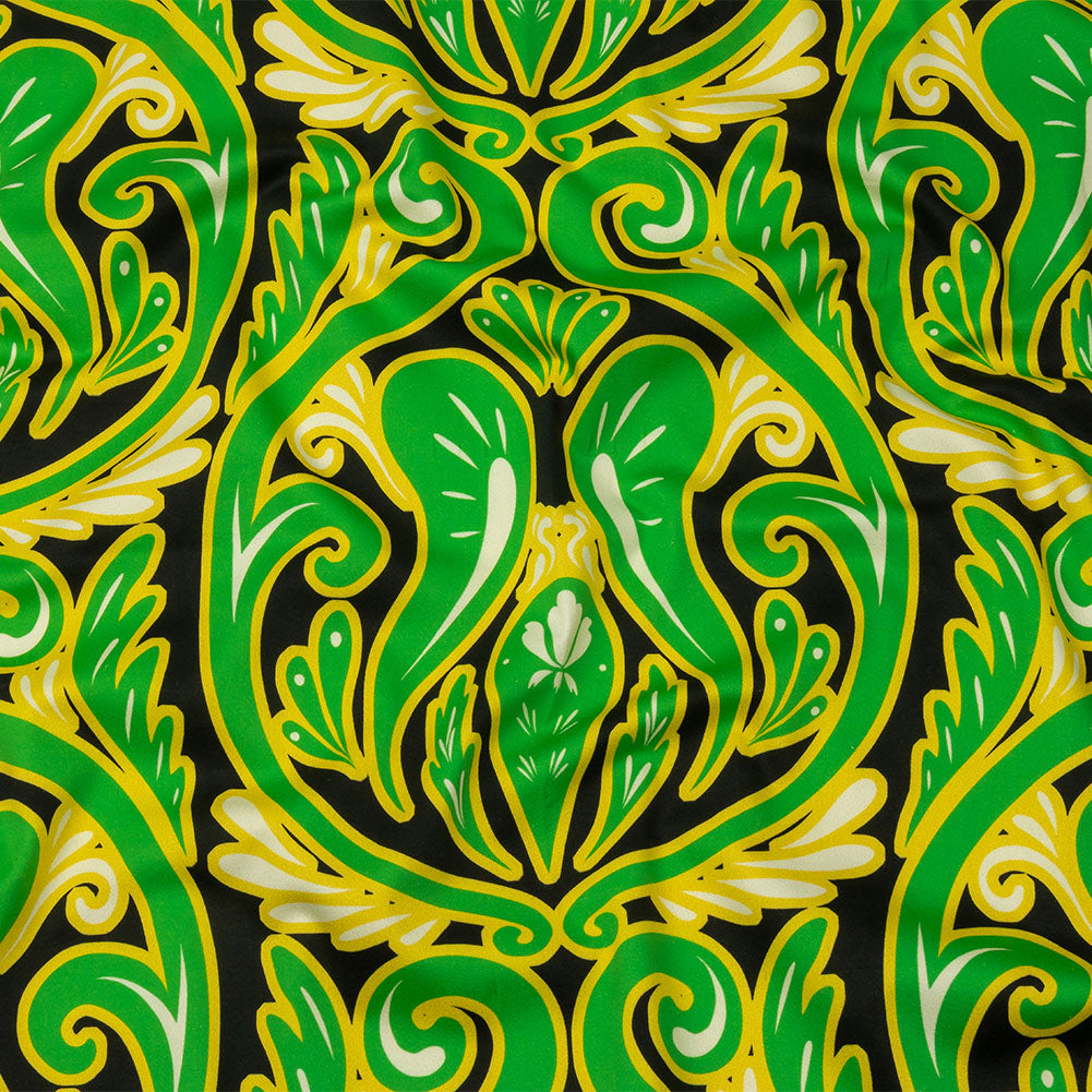 Stretch Cotton Sateen - Green Ornamental Paisleys - Vacation Vibrations Print - Mood Exclusive Groove Collection Stretch Cotton Sateen - Green Ornamental Paisleys - Vacation Vibrations Print - Mood Exclusive Groove Collection
