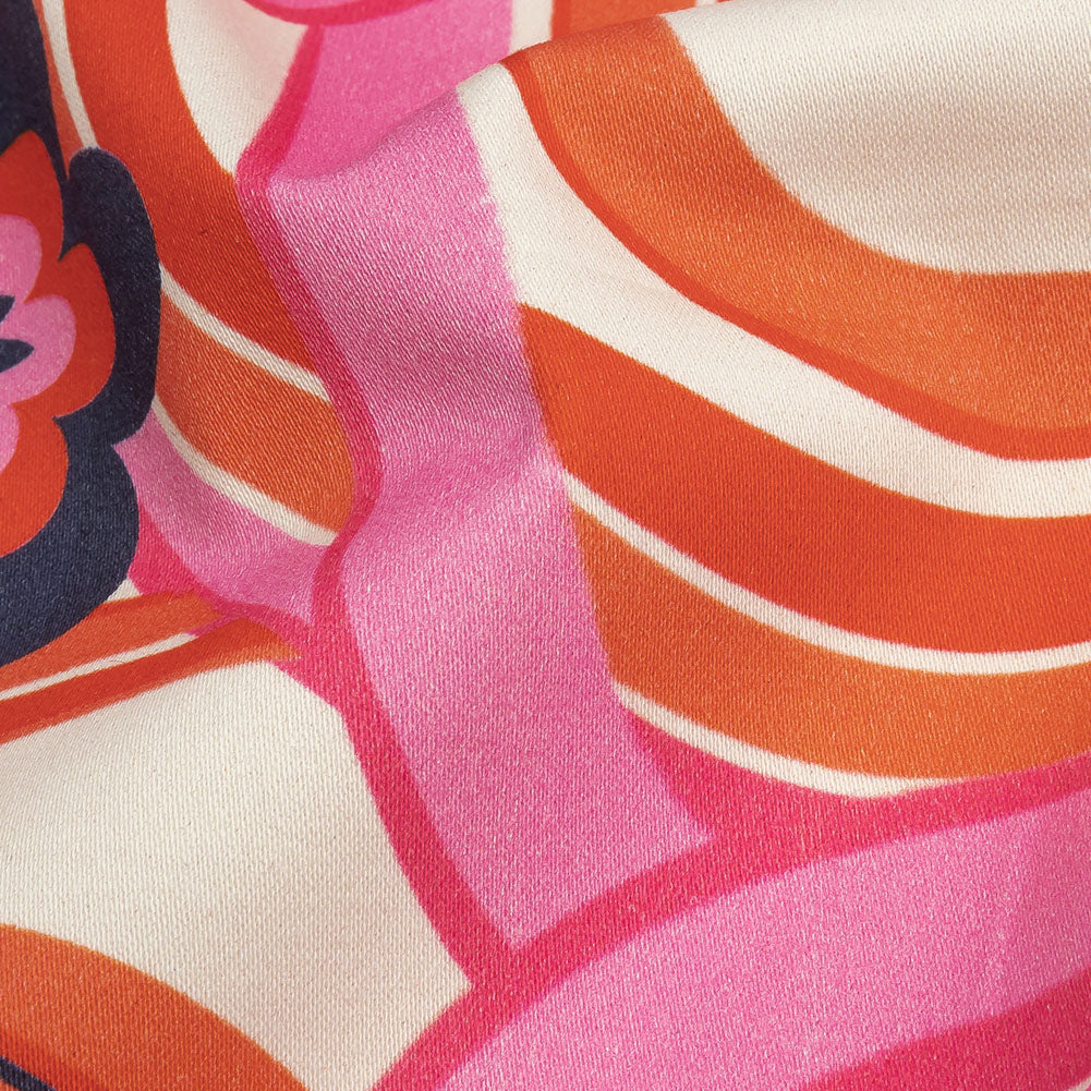 Stretch Cotton Sateen - Pink Winding Lines and Flowers - Bloom the Beat Print - Mood Exclusive Groove Collection - Detail Stretch Cotton Sateen - Pink Winding Lines and Flowers - Bloom the Beat Print - Mood Exclusive Groove Collection - Detail