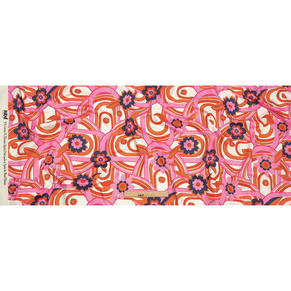 Stretch Cotton Sateen - Pink Winding Lines and Flowers - Bloom the Beat Print - Mood Exclusive Groove Collection - Full Stretch Cotton Sateen - Pink Winding Lines and Flowers - Bloom the Beat Print - Mood Exclusive Groove Collection - Full