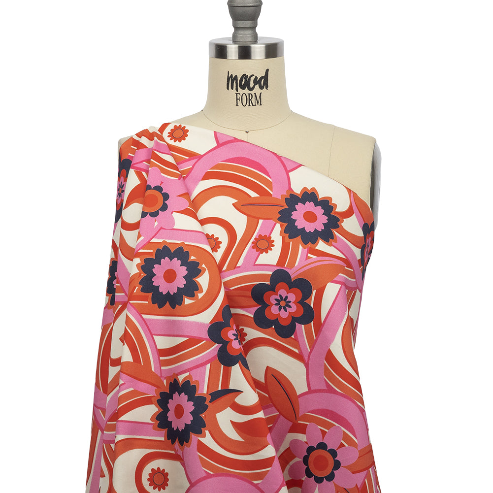 Stretch Cotton Sateen - Pink Winding Lines and Flowers - Bloom the Beat Print - Mood Exclusive Groove Collection - Drape Stretch Cotton Sateen - Pink Winding Lines and Flowers - Bloom the Beat Print - Mood Exclusive Groove Collection - Drape