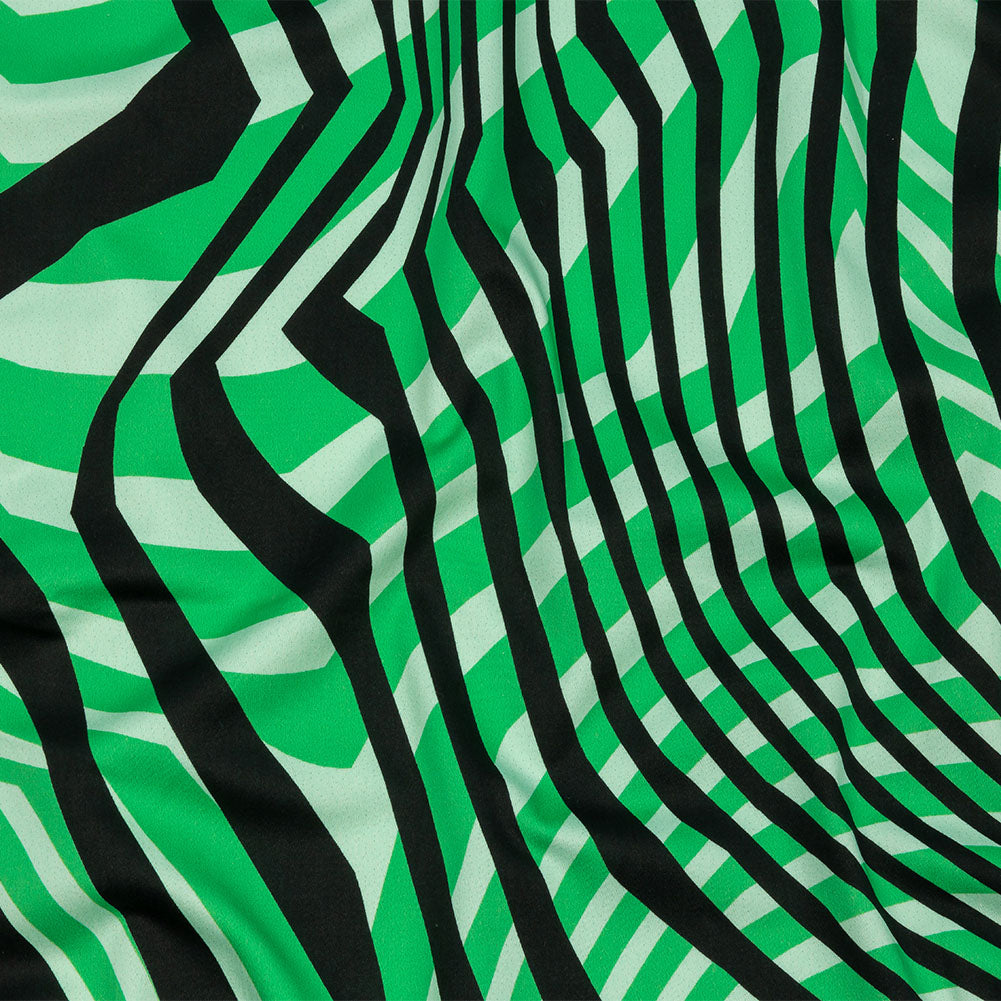 Stretch Cotton Sateen - Green Abstract Lines - Soundwave Strut Print - Mood Exclusive Groove Collection Stretch Cotton Sateen - Green Abstract Lines - Soundwave Strut Print - Mood Exclusive Groove Collection