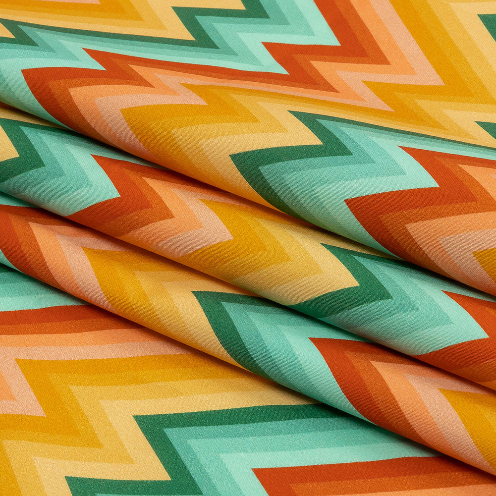 Stretch Cotton Sateen - Teal and Yellow Zig Zags - Sweet Vibes Print - Mood Exclusive Groove Collection - Folded Stretch Cotton Sateen - Teal and Yellow Zig Zags - Sweet Vibes Print - Mood Exclusive Groove Collection - Folded