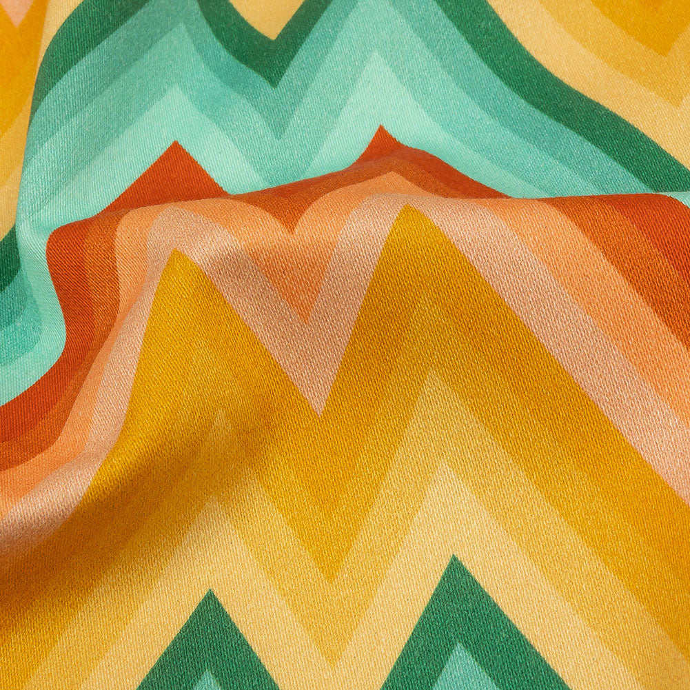 Stretch Cotton Sateen - Teal and Yellow Zig Zags - Sweet Vibes Print - Mood Exclusive Groove Collection - Detail Stretch Cotton Sateen - Teal and Yellow Zig Zags - Sweet Vibes Print - Mood Exclusive Groove Collection - Detail
