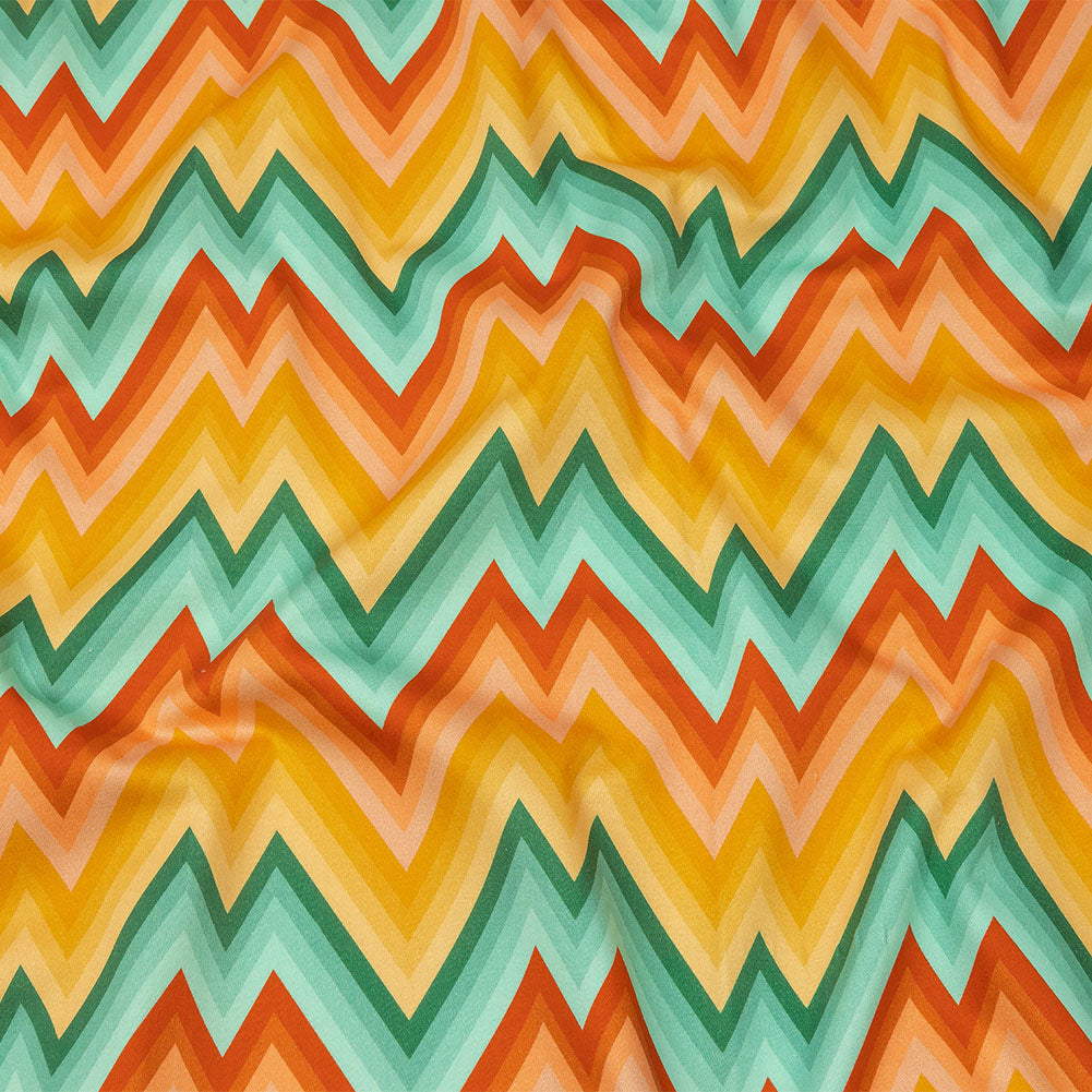 Stretch Cotton Sateen - Teal and Yellow Zig Zags - Sweet Vibes Print - Mood Exclusive Groove Collection Stretch Cotton Sateen - Teal and Yellow Zig Zags - Sweet Vibes Print - Mood Exclusive Groove Collection