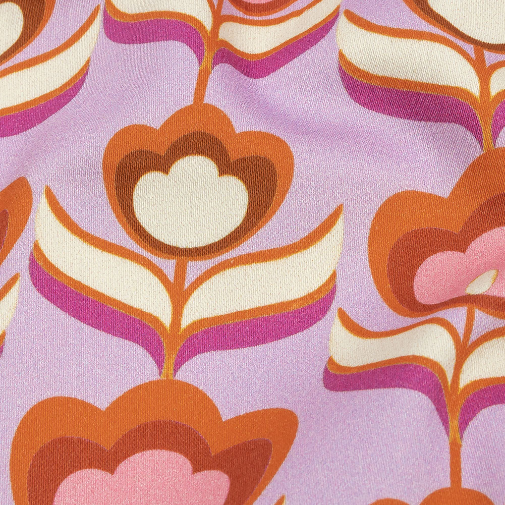 Stretch Cotton Sateen - Lavender, Pink and White Floral - Tulip Twist Print - Mood Exclusive Groove Collection Stretch Cotton Sateen - Lavender, Pink and White Floral - Tulip Twist Print - Mood Exclusive Groove Collection