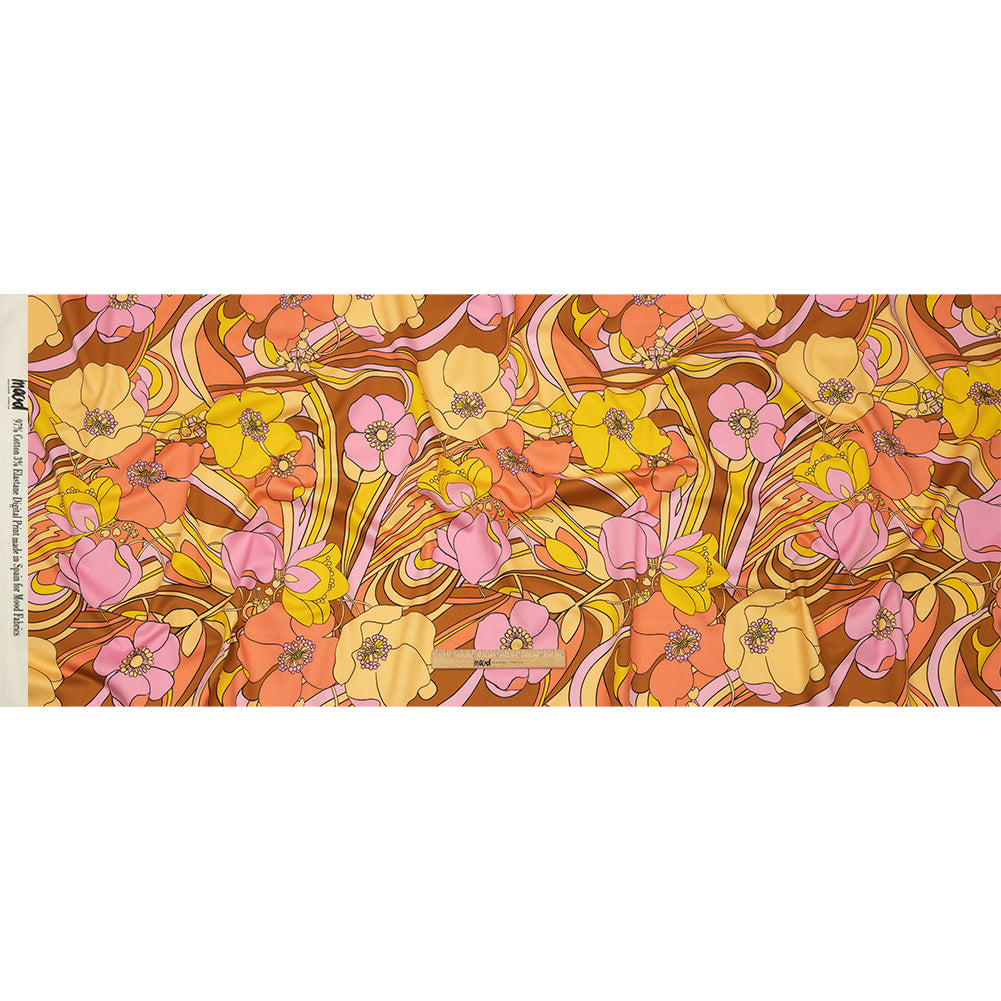 Stretch Cotton Sateen - Pink and Yellow Floral - Garden Groove Print - Mood Exclusive Groove Collection - Full Stretch Cotton Sateen - Pink and Yellow Floral - Garden Groove Print - Mood Exclusive Groove Collection - Full