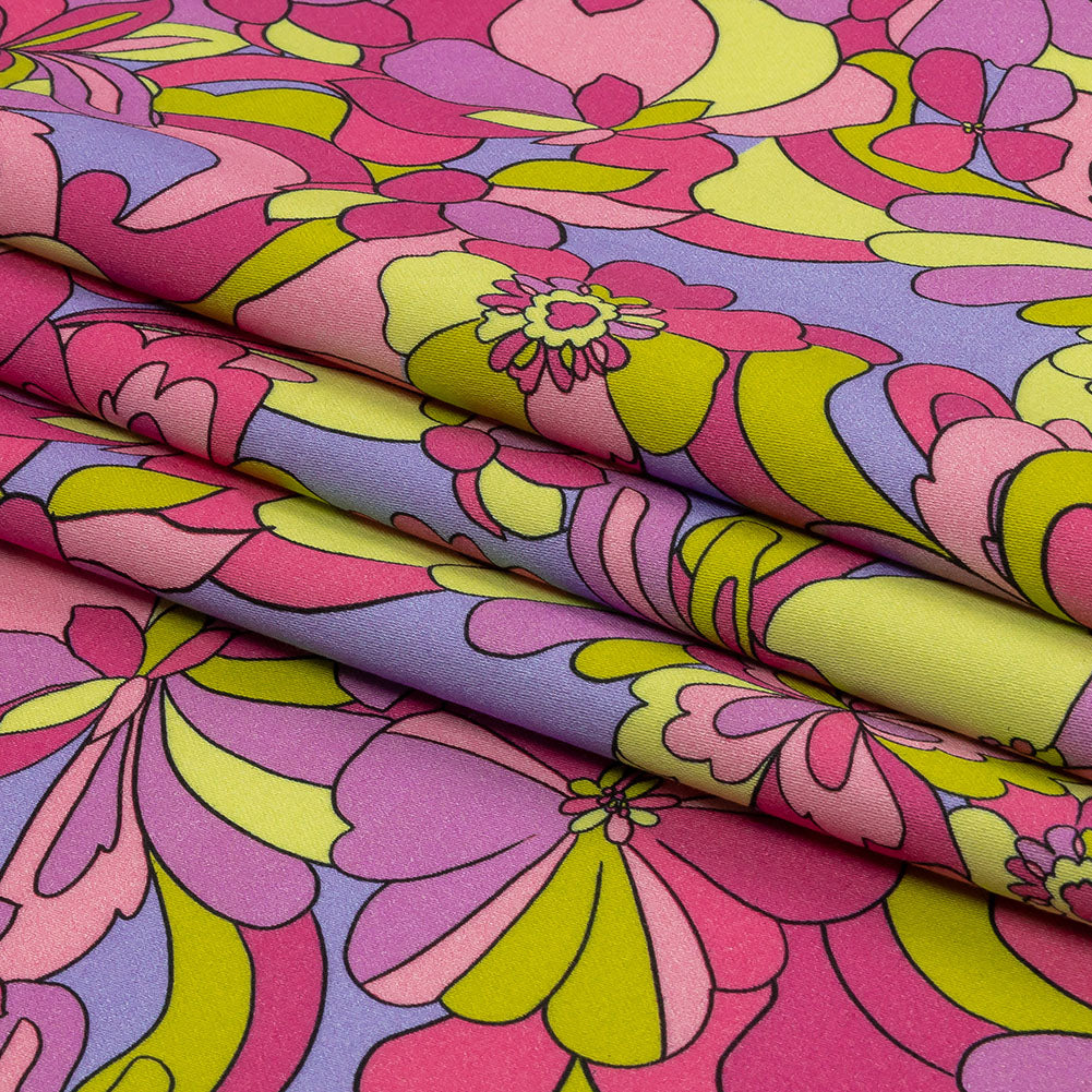Stretch Cotton Sateen - Pink, Green and Periwinkle Floral - Floral Flow Print - Mood Exclusive Groove Collection - Folded Stretch Cotton Sateen - Pink, Green and Periwinkle Floral - Floral Flow Print - Mood Exclusive Groove Collection - Folded