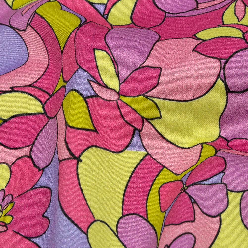 Stretch Cotton Sateen - Pink, Green and Periwinkle Floral - Floral Flow Print - Mood Exclusive Groove Collection - Detail Stretch Cotton Sateen - Pink, Green and Periwinkle Floral - Floral Flow Print - Mood Exclusive Groove Collection - Detail