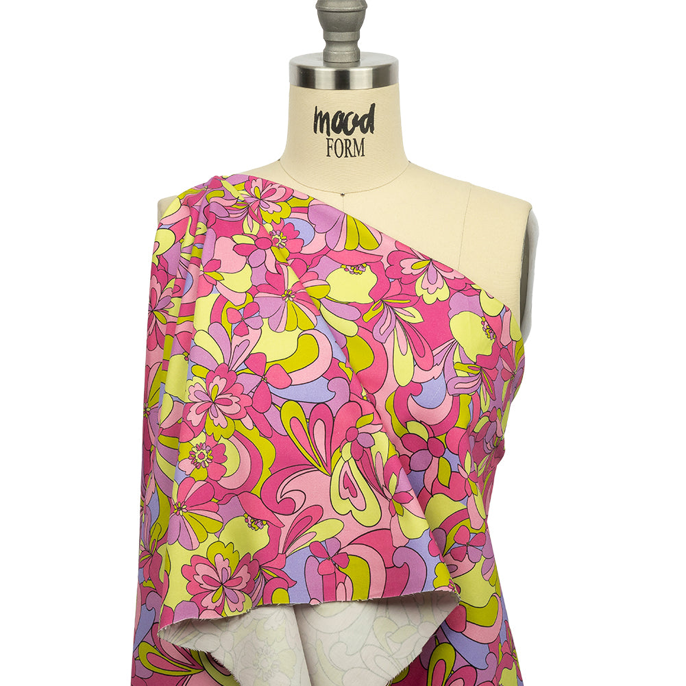 Stretch Cotton Sateen - Pink, Green and Periwinkle Floral - Floral Flow Print - Mood Exclusive Groove Collection - Drape Stretch Cotton Sateen - Pink, Green and Periwinkle Floral - Floral Flow Print - Mood Exclusive Groove Collection - Drape