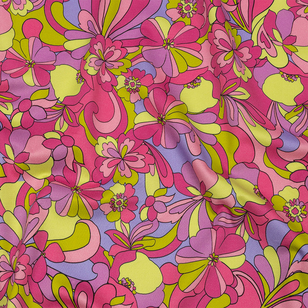 Stretch Cotton Sateen - Pink, Green and Periwinkle Floral - Floral Flow Print - Mood Exclusive Groove Collection Stretch Cotton Sateen - Pink, Green and Periwinkle Floral - Floral Flow Print - Mood Exclusive Groove Collection