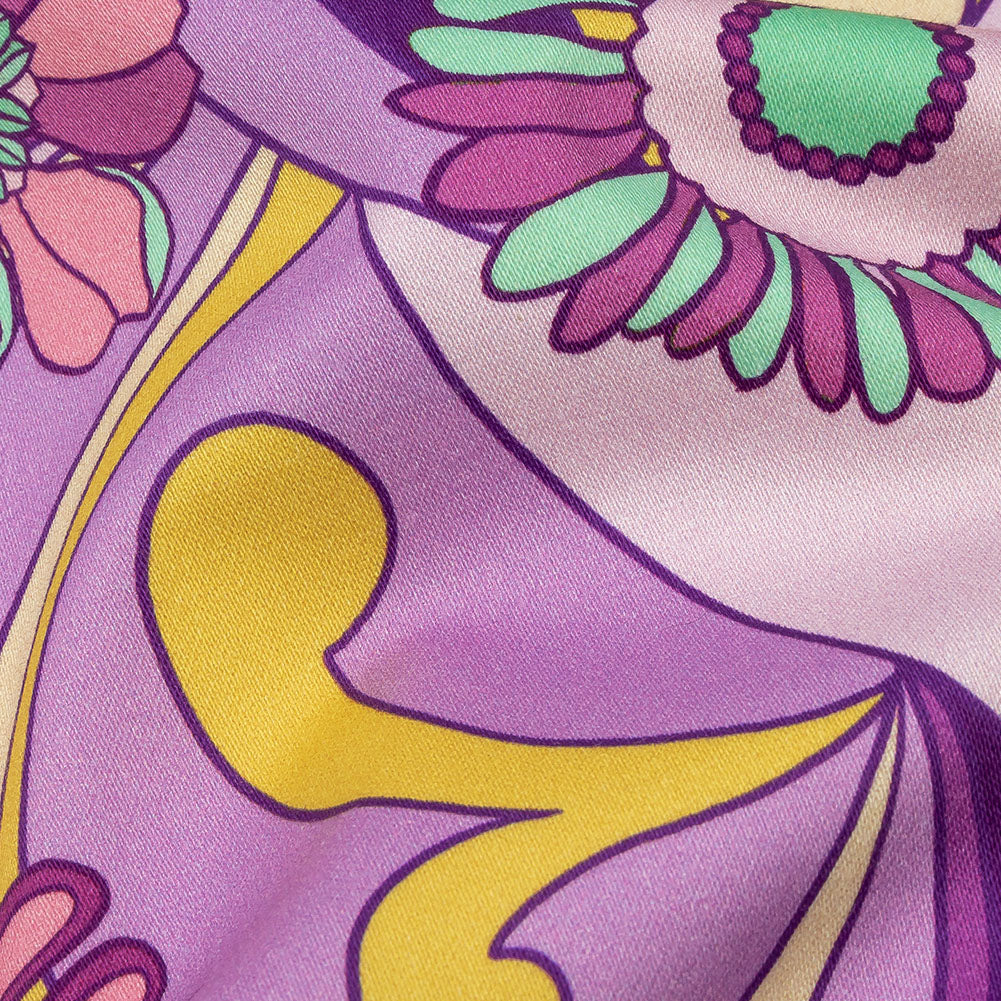 Stretch Cotton Sateen - Purple Swirls and Florals - Float Away Print - Mood Exclusive Groove Collection - Detail Stretch Cotton Sateen - Purple Swirls and Florals - Float Away Print - Mood Exclusive Groove Collection - Detail