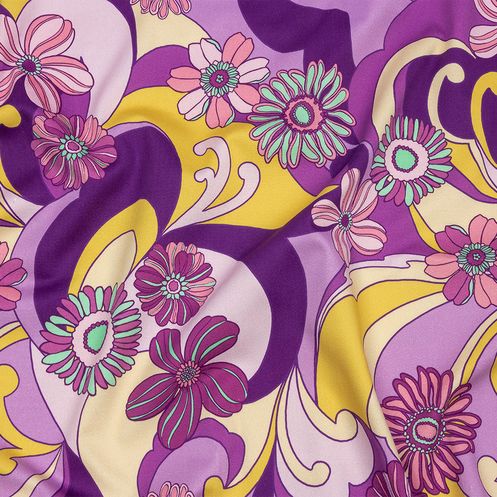 Stretch Cotton Sateen - Purple Swirls and Florals - Float Away Print - Mood Exclusive Groove Collection Stretch Cotton Sateen - Purple Swirls and Florals - Float Away Print - Mood Exclusive Groove Collection