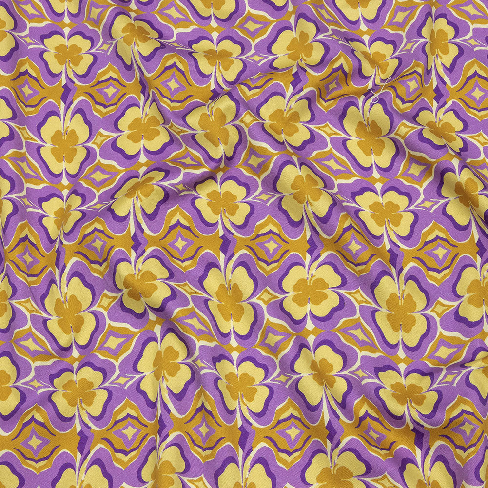 Stretch Cotton Sateen - Purple and Yellow Clovers - Lucky You Print - Mood Exclusive Groove Collection Stretch Cotton Sateen - Purple and Yellow Clovers - Lucky You Print - Mood Exclusive Groove Collection