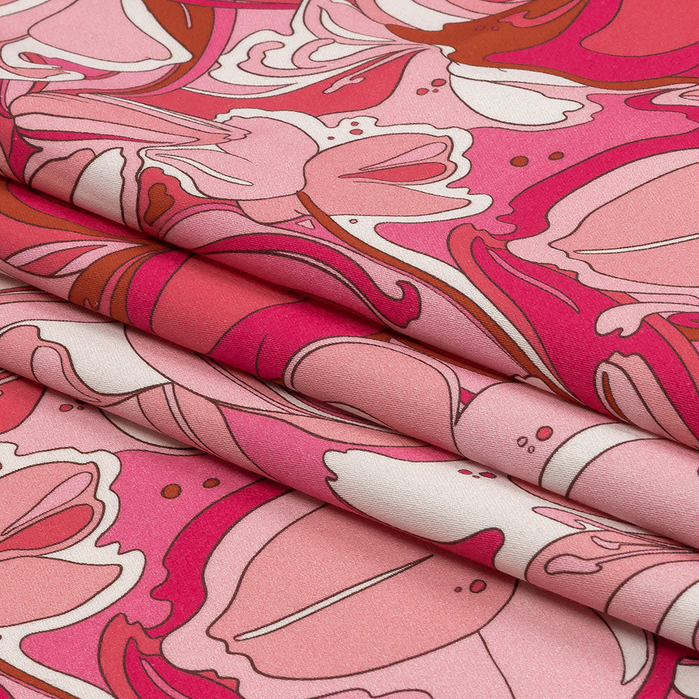 Stretch Cotton Sateen - Pink and White Floral - Far Out Florals Print - Mood Exclusive Groove Collection - Folded Stretch Cotton Sateen - Pink and White Floral - Far Out Florals Print - Mood Exclusive Groove Collection - Folded